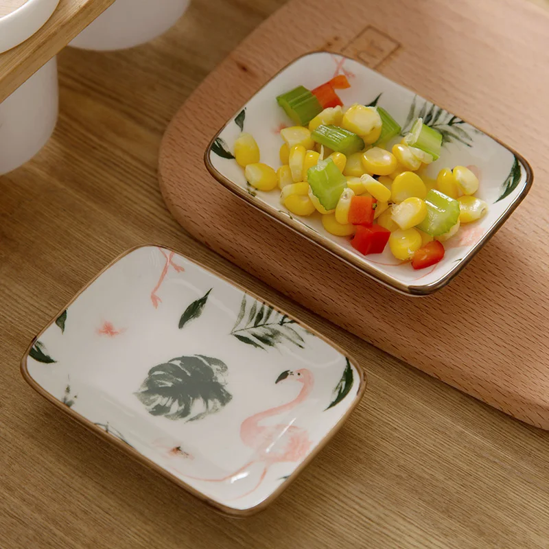 3,75 в керамическое маленькое блюдо японская посуда уксус блюдо тарелка для соевого соуса приправа тарелка с фламинго