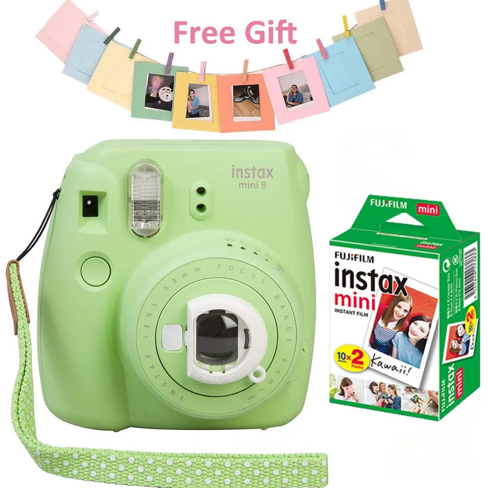 Fujifilm Instax Mini 9 пленочная камера+ Fuji 20 листов мгновенная мини 8 белая фотобумага пленки+ красочная бумажная фоторамка - Цвет: Lime Green Set