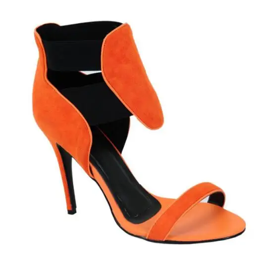 

Summer new woman orange open toe high heel sandals Ladies suede thin high heel shoes Dress shoes Party shoes SIZE34-43
