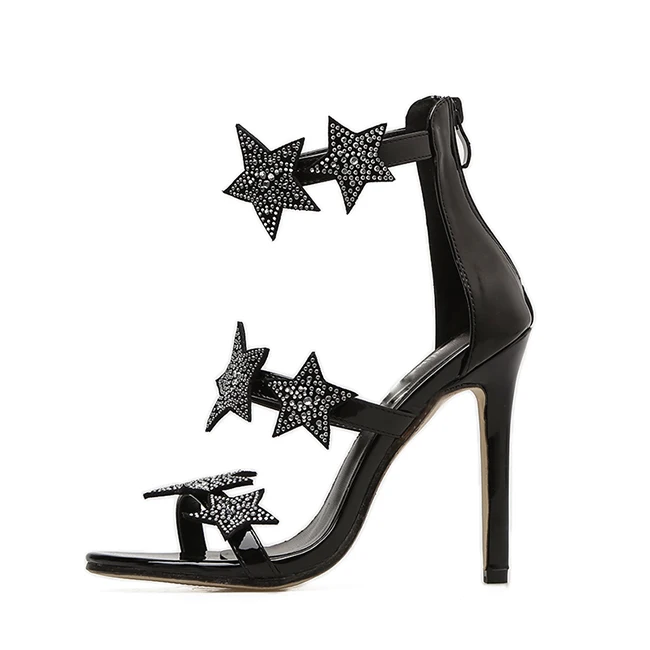 Boussac Звезда Стразы туфли на высоком каблуке женские босоножки с украшениями в виде серебристых кристаллов Римские сандалии Для женщин летние пикантные туфли на выход Для женщин SWC0072