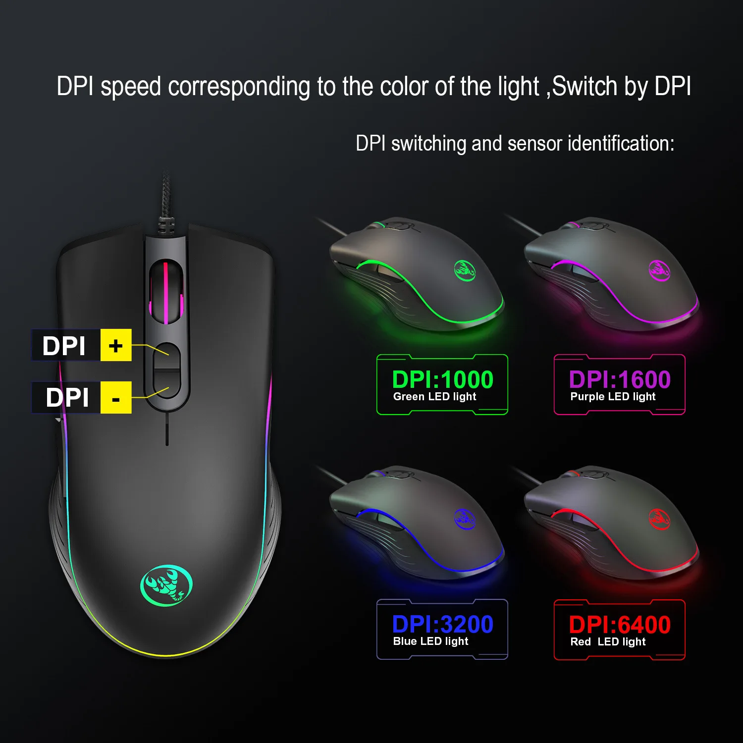 HXSJ A869 6400DPI 7 Buttons 7 colors LED Optical USB Wired Mouse Gamer Mice computer mause mouse Gaming Mouse For Pro Gamer