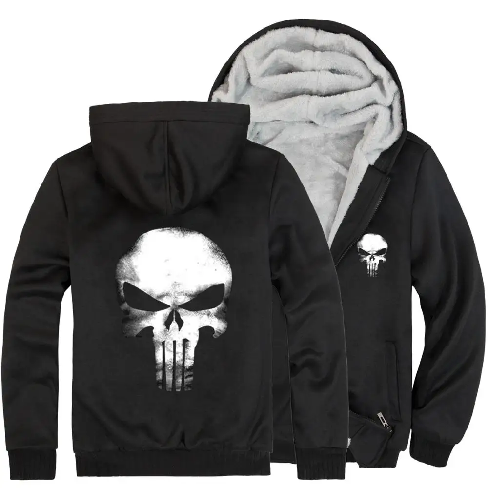 

Winter hoodies men 2019 Casual Loose Thicken Wool Liner Jackets Coat male Plus Size 5XL Zipper Skulls hooded sweatshirt men Warm