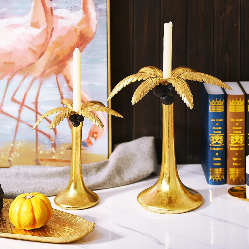 

American retro old golden banana coconut Candlestick table model room decoration props candlelight dinner