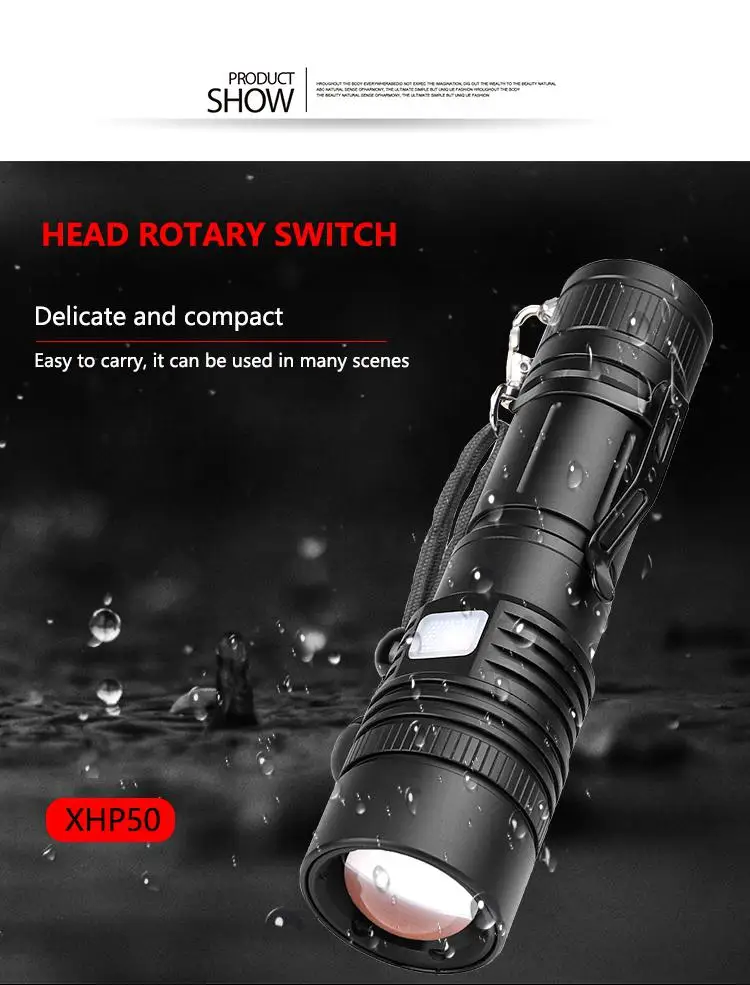 DSstyles LED XHP 50 USB Charging Bright Outdoor Camping Hiking Flashlight