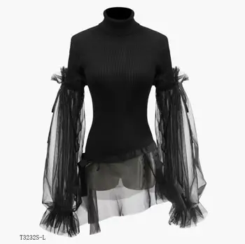 

European style 2019 New arrivals Spring winter fashion women clothes temperament patchwork mesh blouse T3232