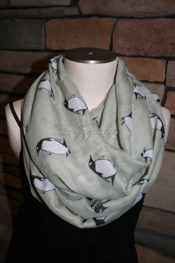 

Penguin Infinity Scarf-Arctic Penguin Grey Circle Loop Scarf Chunky Infinity Scarf 10pcs/lot