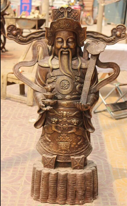 

shitou 002894 37" Huge Chinese Stand Bronze Wealth Yuanbao Money Mammon God Dragon Ruyi Statue discount 30% (C0324)