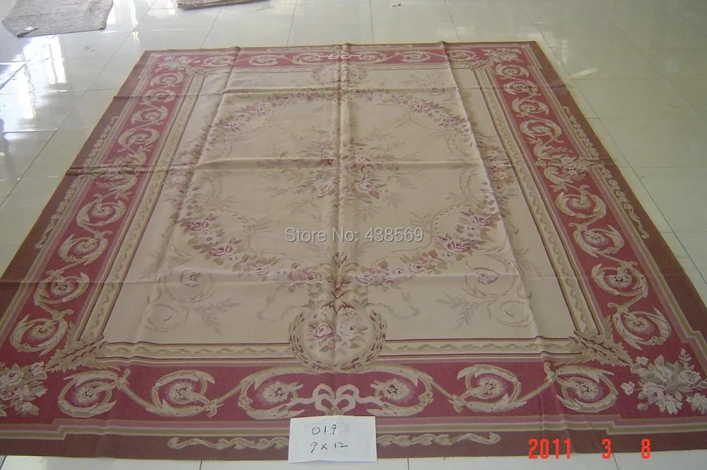 Бесплатная доставка 9 'x 12' Aubusson шерстяные коврики красный дизайн потертые