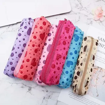 

Velvet Cute Cosmetic Bags 1PC Candy Colors Long Makeup Case Cosmetic Case Zipper Pencil Bags Girl Female Dot Heart Printed