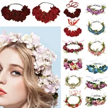 Бархат Фиолетовый цветок Роза Корона венок волос Свадебная повязка головной убор с лентой фестиваль Свадебная вечеринка для волос ремешок#289410