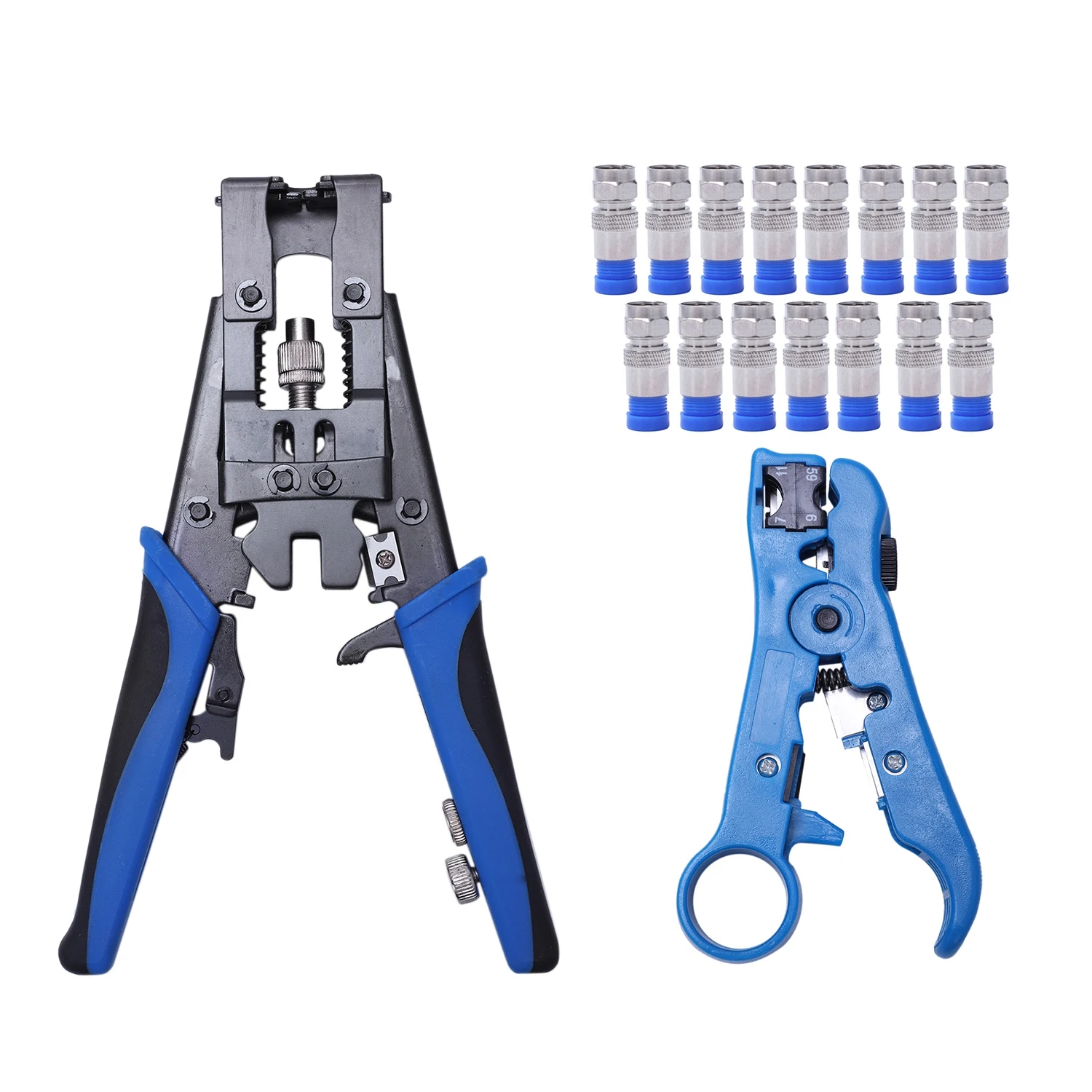 

Crimping Tool Set Wire Terminal Crimper with Wire Stripper Wire Cutter+15 F-Type Connector Adjustable Connector F/ BNC/ RCA Ca