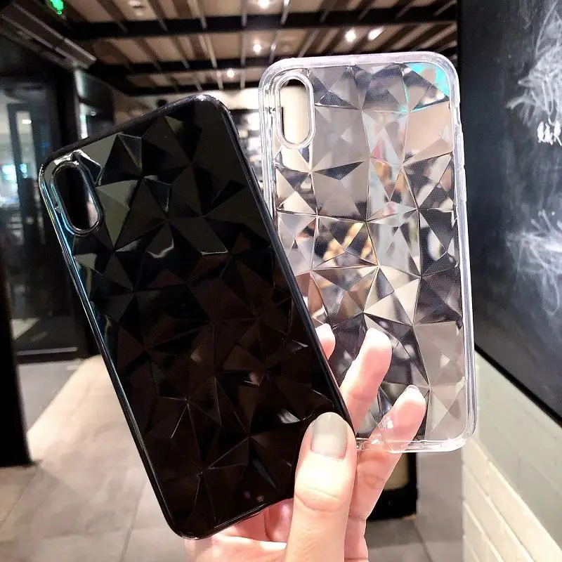 

For iPhone 6 6s 7 8 Plus X Phone Case Fashion Geometric 3D Diamond Rhombus Transparent Soft TPU Phone Case For iPhone 8