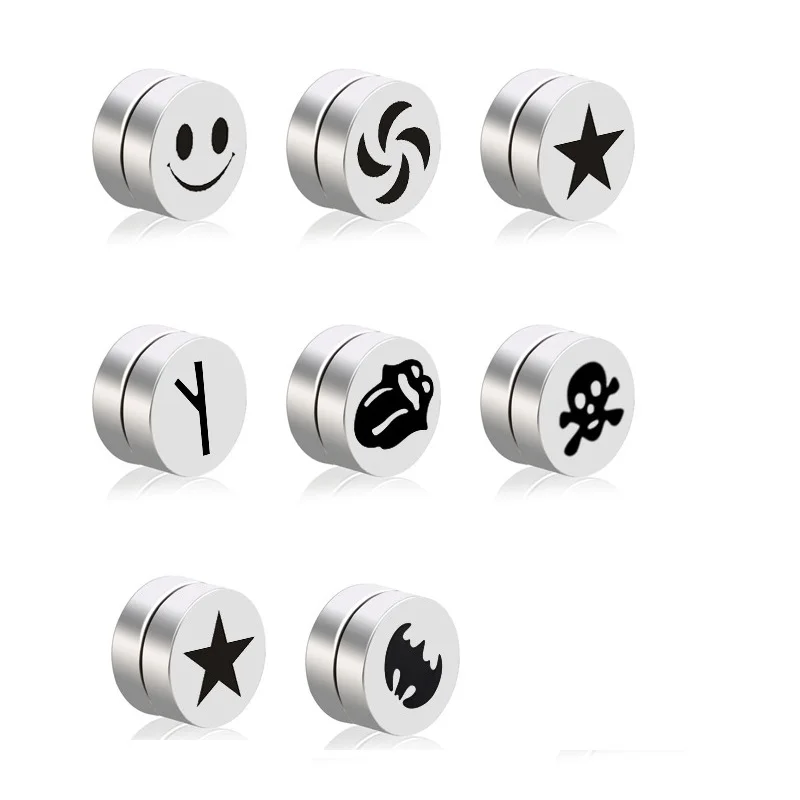 

Stainless Steel Men magnet Earrings For Boys Smile Cross Star Earring For Woman without pierced