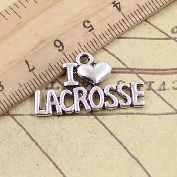 

4pcs/lot Charms I Love Lacrosse 17x30mm Antique Silver Color Pendants Making DIY Handmade Tibetan Finding Jewelry For Bracelet