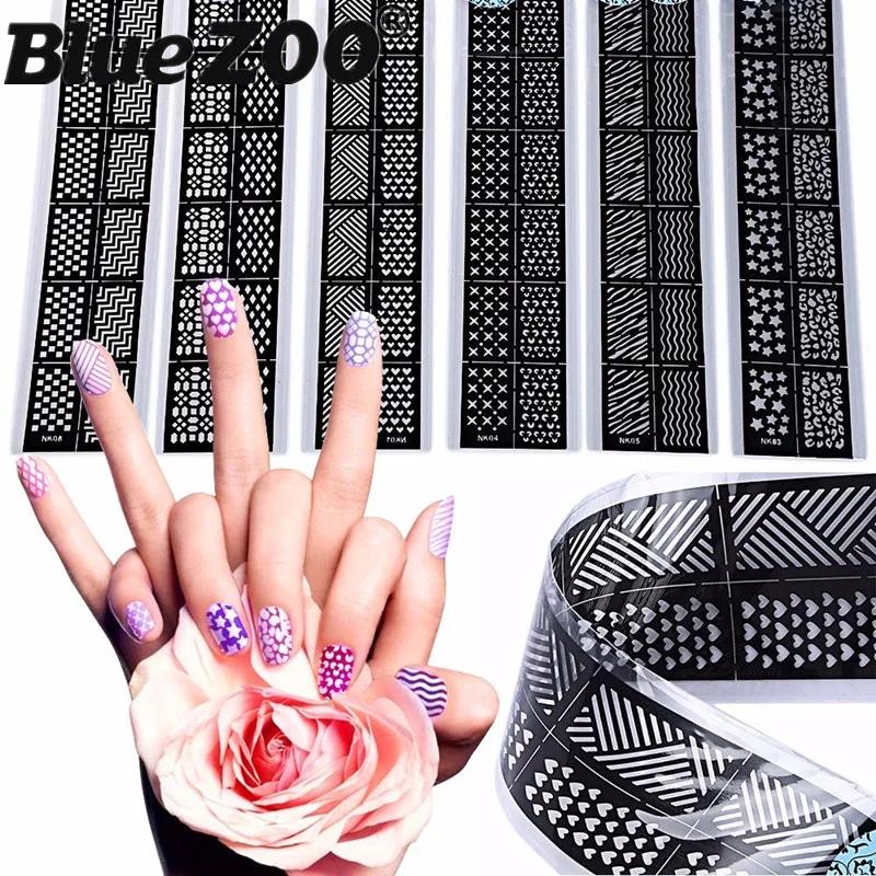 6pcs/lot DIY Nail Art Hollow Stamping Template Stencil Stickers Guides