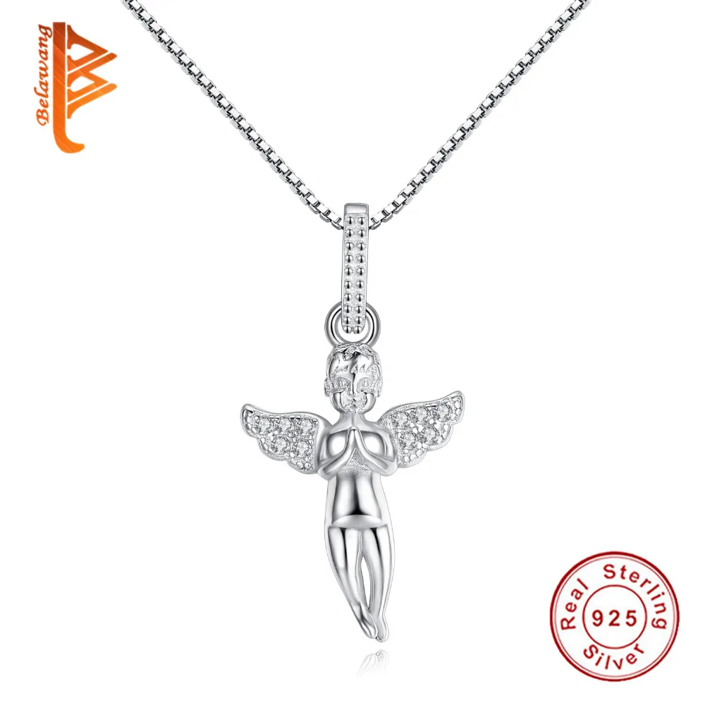 

BELAWANG Delicate 925 Sterling Silver Angle Cupid Pendant Necklaces with Clear Zircon for Women Romantic Wedding Jewelry Gift