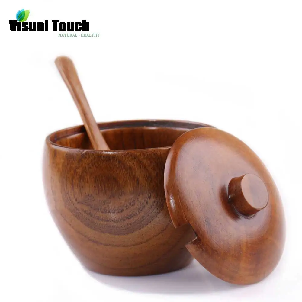 

Visual Touch Wooden Spice Shaker Jar Sugar Salt Pepper Herbs Toothpick Storage Bottle BBQ Spice Storage Wood bowl Free Spoon