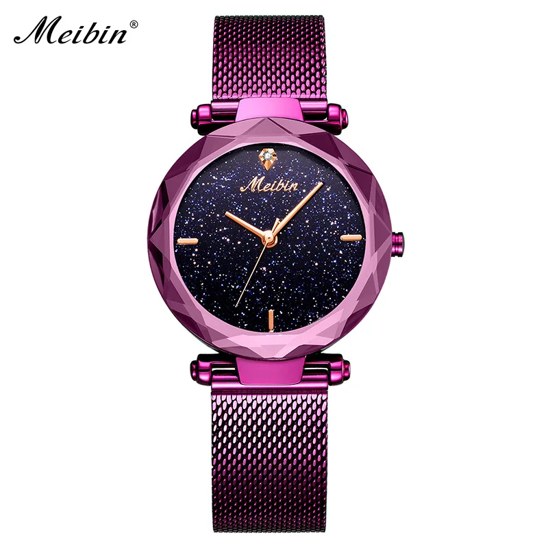 

2018 MEIBIN New Fashion Women Quartz Watches Luxury Starry Sky Dial Starry Sky Band Ladies Wristwatch Dress Clock Relojes Mujer
