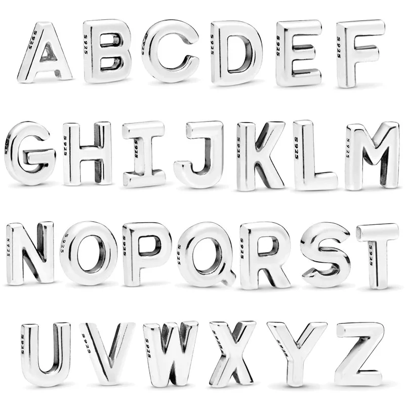 

925 Sterling Silver DIY Alphabet Letters A-Z Petite Charm Bead Fit Women Floating Lockets for Pandora Bracelet Bangle Necklace