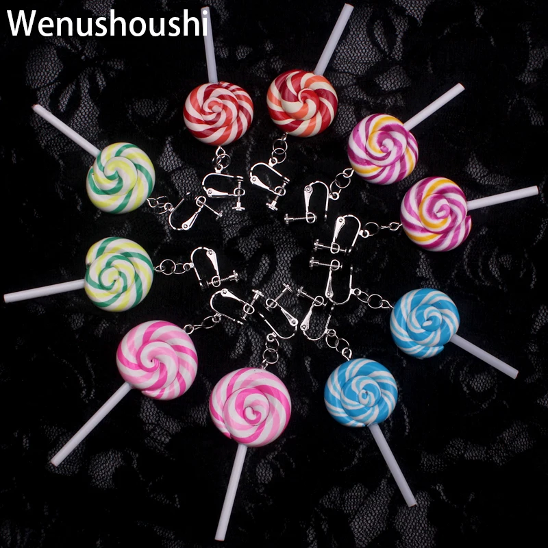 

fashion cute lollipop clip on earrings women novelty childhood sucker sugarplum sweetmeat clip earring without piercing