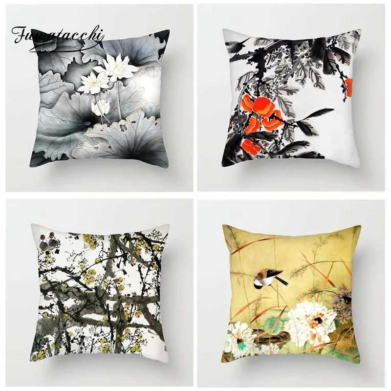 

Fuwatacchi Scenery Floral Cushion Covers Nature View Pillow Covers for Home Chair Sofa Decor Birds Flowers Trees Pillowcases