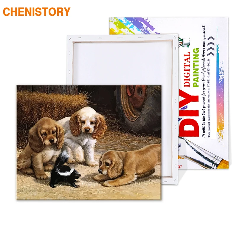 Chenistory собаки играть в игры DIY Цифровая масляная краска ing по номерам цветной набор краски на холсте с деревянной рамкой для детей подарок