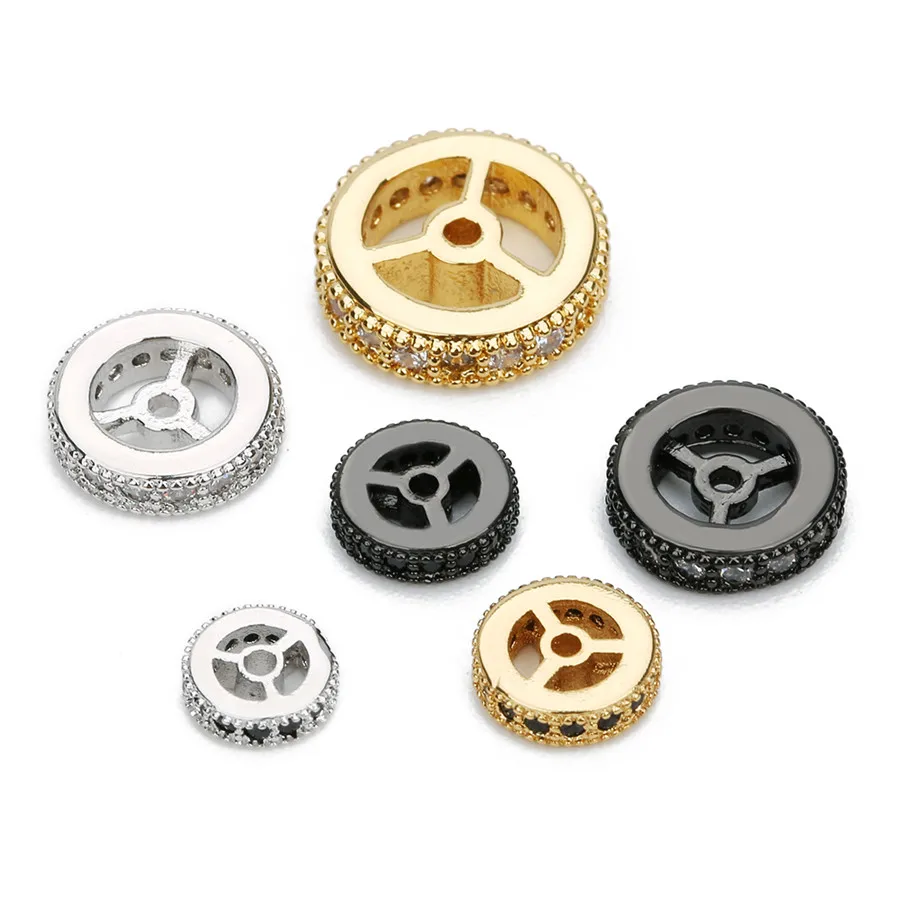 5Pcs 6//8//10//12mm Plated Wheel Shape Loose Spacer Beads With 1mm Hole DIY Jewelry