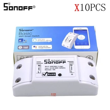 

10pcs SONOFF Basic Smart Wifi Switch Universal Automation Module Timer Wifi Switch Smart Home Diy Smart Wireless 10A AC 90-250V