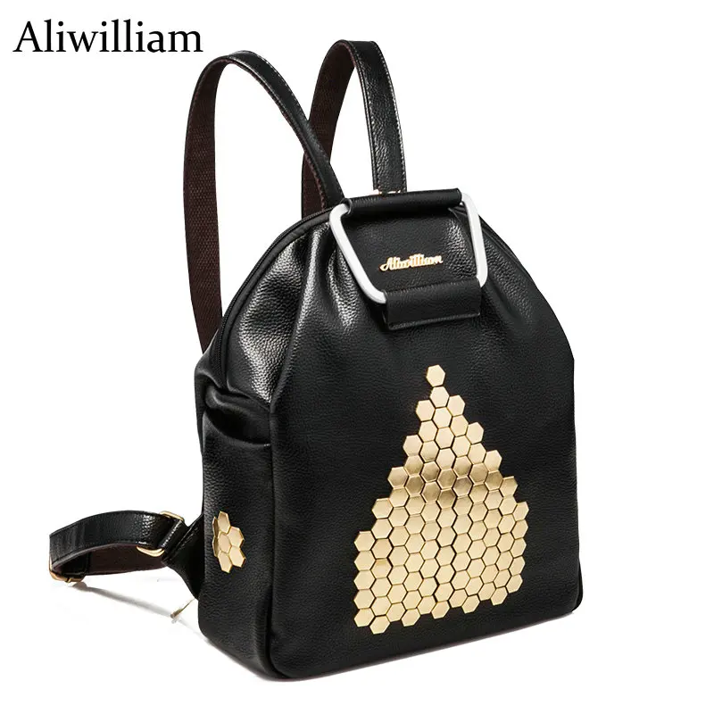 Aliwilliam 2017 Women Backpacks Genuine Leather Backpacks Lady Girls Travel Women Bags Rivet Backpacks Student School