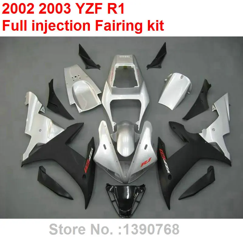 

Injection molding fairings for YAMAHA R1 02 03 silver black bodywork parts fairing kit YZF R1 2002 2003 XF41