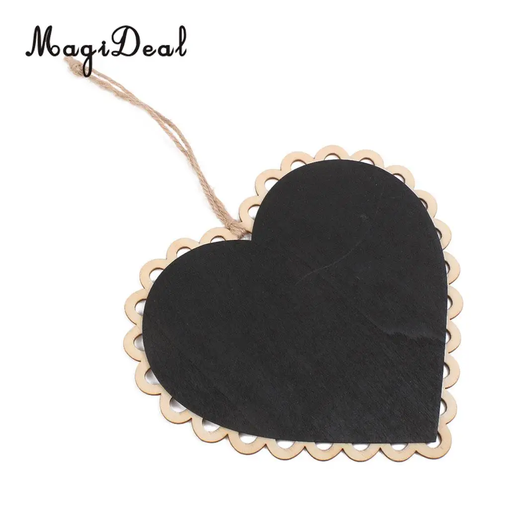MagiDeal Novelty 1Pc Heart Wooden Hanging Blackboard Chalkboard W/Rope for Wedding Home Candy Buffets Plant Craft Decor Black