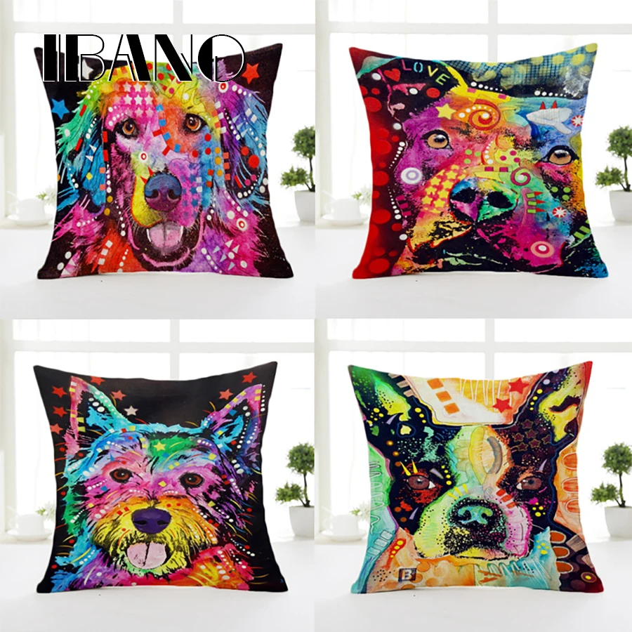 

Dog Cushion Cover 45cmx45cm Linen/Cotton Sofa Cover For Home Decor Decorative Pillows