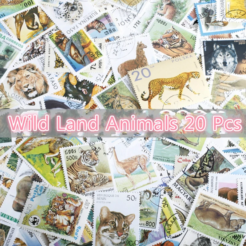 

New 20Pcs/Lot World Wild Land Animals Stamps All Different From Many Countries NO Repeat Marked Postage Stamps Collecting