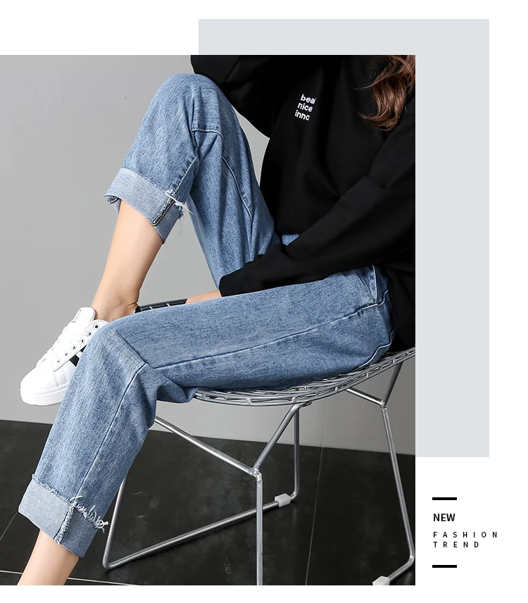 Vintage Ladies Boyfriend Jeans for Women High Waisted Jeans Blue Casual Pencil Trousers Korean Streetwear Denim Pants XL