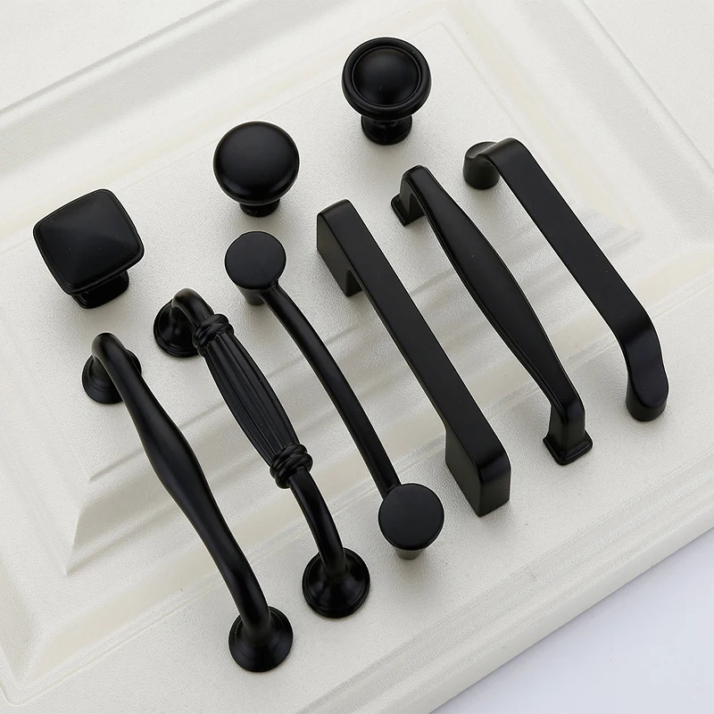 Американский Стиль черный цвет, для шкафов ручки твердый Алюминий сплав Кухня шкаф ручки для выдвижных ящиков оборудование для обработки мебели