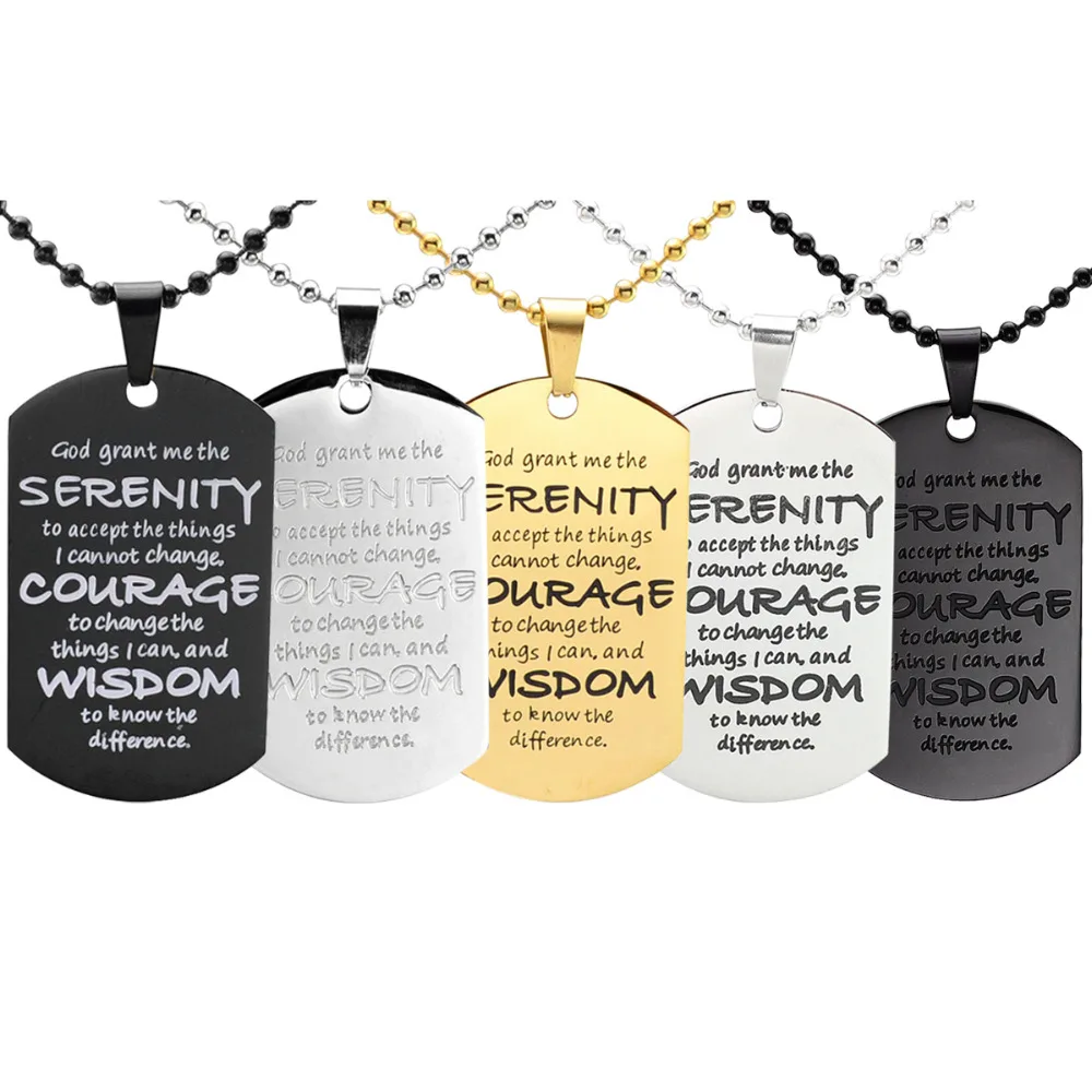 

Silver Tone Stainless Steel Serenity Prayer Dog Tag Pendant Necklace 60 CM Chain