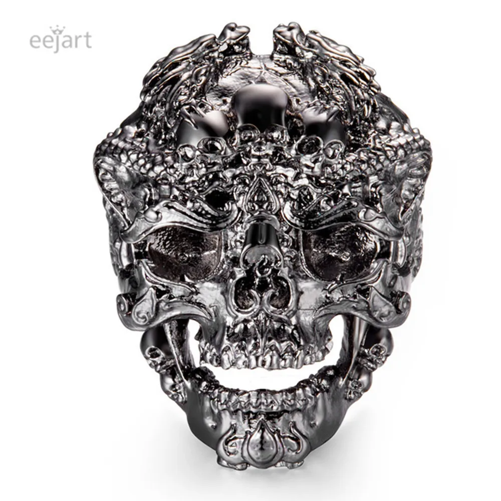 Mens Walking Evil Skull Ring 316L Stainless Steel Men Boys Silver black Cool Man Biker Ring
