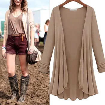 Paris Girl Women Fashion Cotton Top Thin Blouse Long Sleeve Summer Cardigan Sweater Coat Big Size Flounce Plus Size tie neck flounce blouse