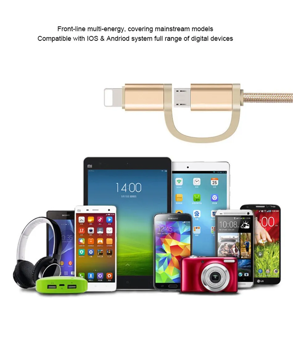 ACCEZZ 2 в 1 8-контактный Micro USB кабель для зарядки и синхронизации данных для iPhone 7 8 Plus X шнур для зарядки для samsung S7 S6 Xiaomi 4 1 м