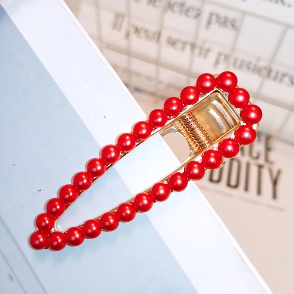 Korea Ins Festive Red Pearl Hairpin New Year Love Heart Folder Clip Bangs Waterdrop Net Red 4