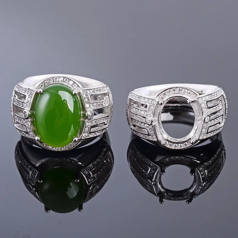 

MeiBaPJ 9*11 Real Natural Jasper Gemstone Men Ring or Empty Ring Support Real 925 Sterling Silver Fine Wedding Jewelry