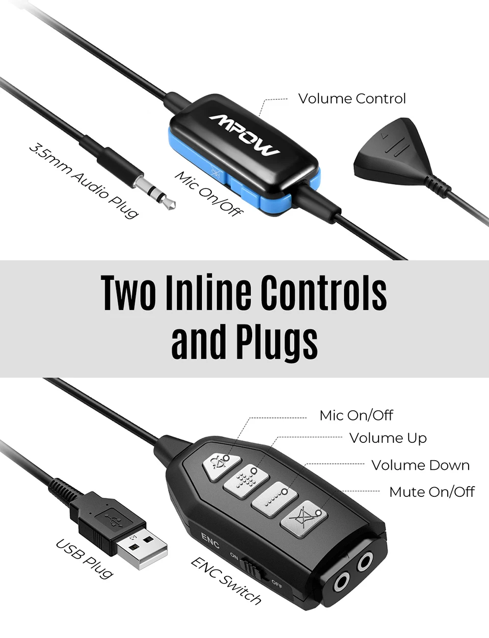 Mpow 331 Wired Headset USB3.5mm Plug Headphone With Microphone (5)