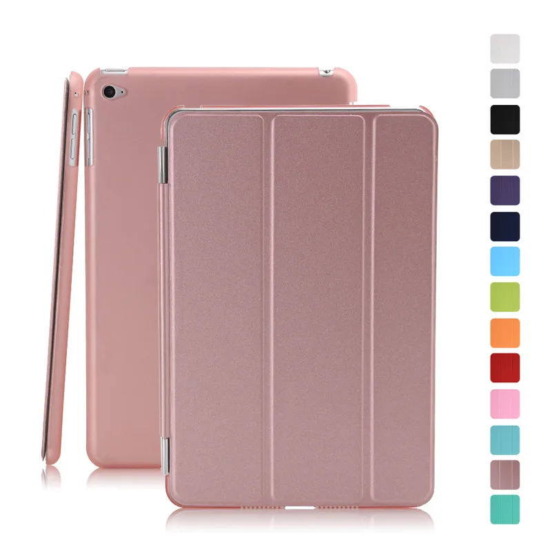 

for ipad mini 4 case, matte transparent back cover pu leather smart front protector for apple ipad mini 4 2016 newest