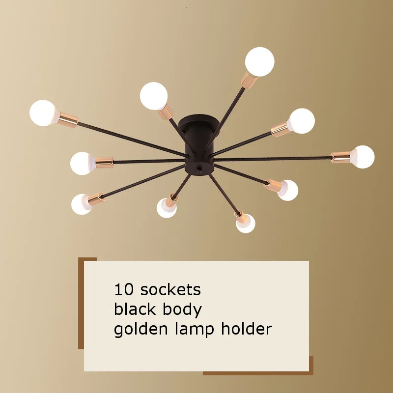 Estrela do Metal do Vintage Lâmpada do Teto Iluminação Lustre Retro Aranha Sputnik Lustres Semi Flush Mount Luminária Luzes Casa 10 Cheap Lustres
