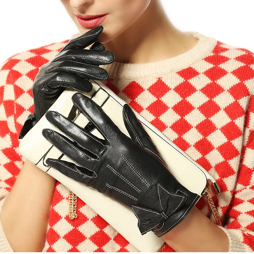 2014 winter leather gloves fashion women Genuine leather gloves wrist 3 colors warm winter sheepskin gloves 