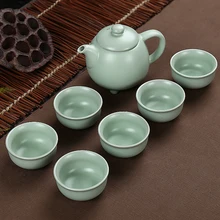 Новое поступление года. Керамический чайный сервиз celadon. Переносной чайный сервиз для путешествий. Китайский чайный набор кунг-фу. 1 чайник+ 6 чашек