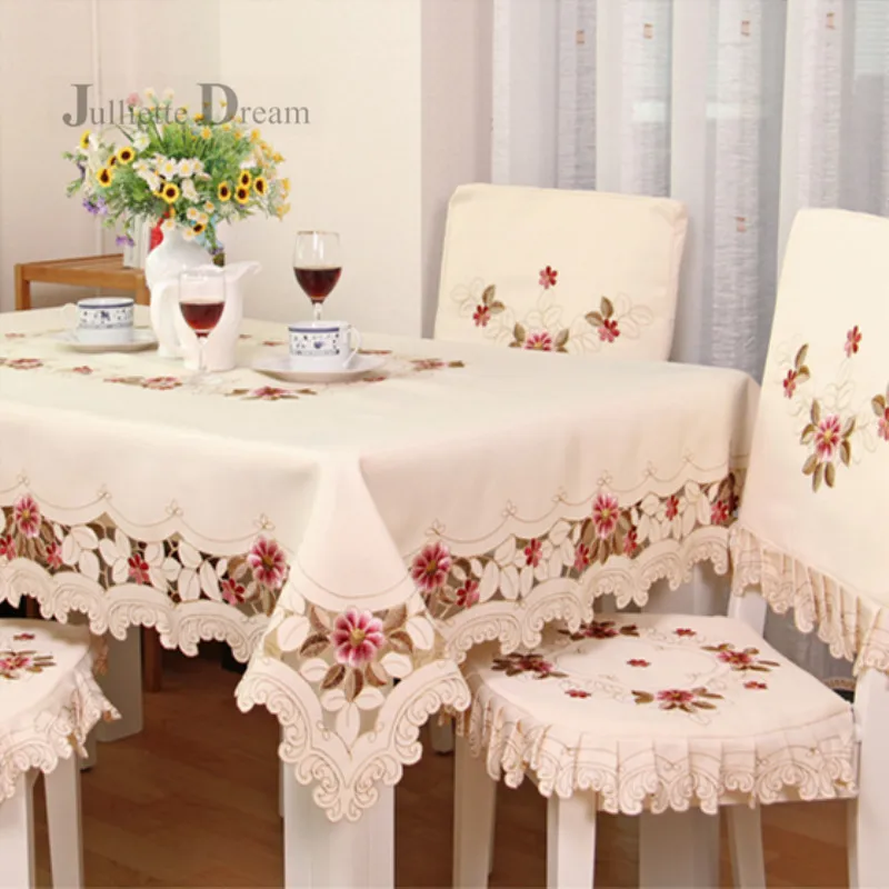 

Hot European Garden embroidery tablecloth elegant dining table cloth thicken chair cover cushion backrest Round table cover sale
