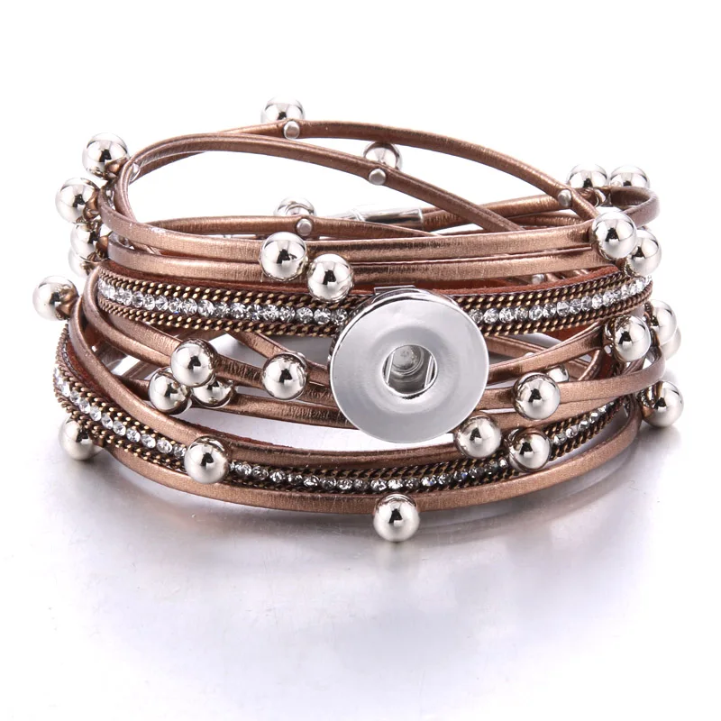 

Boom Life 2019 New Snap Button Jewelry Leather 18mm Snap Button Bracelet Punk Multilayer Leather Bracelet Armband Snaps Jewelry