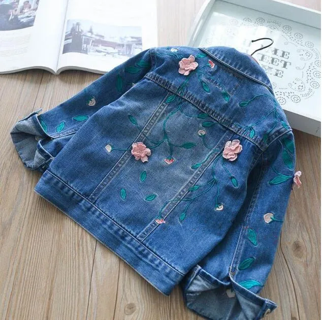 

32288162 2018 Spring Kids Jacket Girl Coat Denim Jackets For Girls Jacket Embroidery Flower Fashion Baby Jacket Outdor