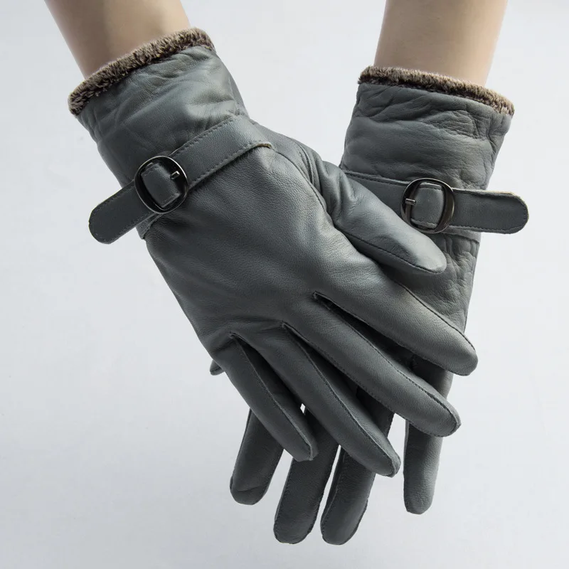 DANKEYISI перчатки из натуральной кожи Элегантные женские перчатки из натуральной овечьей кожи Мужские осенне-зимние теплые модные женские перчатки - Цвет: grey